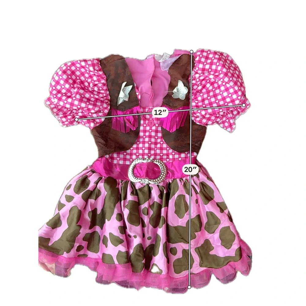 Cowgirl Costume Dress 3T-4T Pink Gingham Cow Print Western Rodeo Toy Story